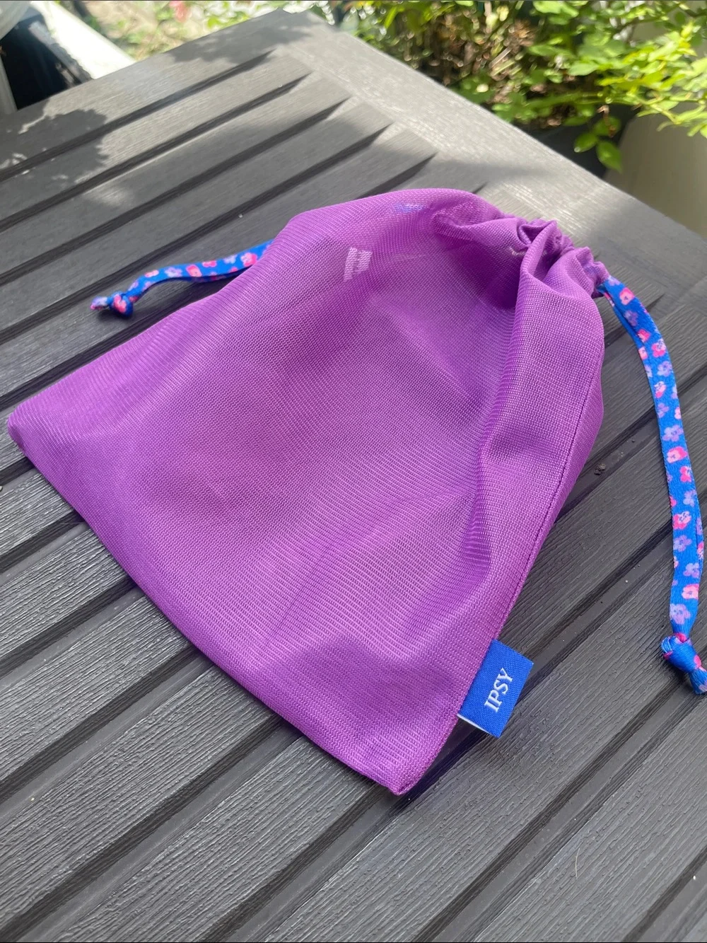 Ipsy - Purple Makeup Bag with Blue Floral Ties